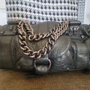 Thomas Wylde black leather skull handbag